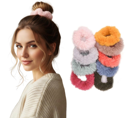 6 Pcs Premium Soft Fluffy Fur Elastic Multicolor Hair Rubber Bands for Kids Girls Women,