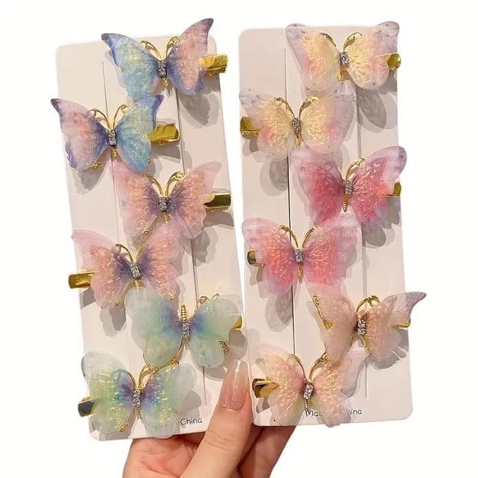 6pcs 3D organza butterfly clips for kids and girls