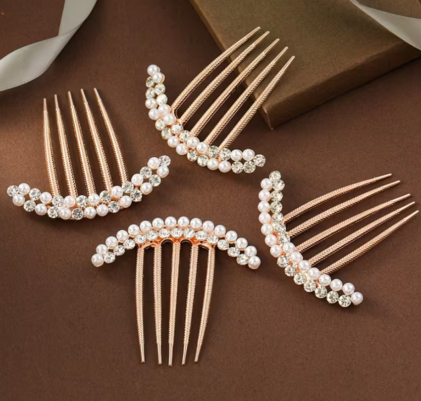 1pcs Elegant Metal Hair Comb Single Pearl Butterfly High-Gloss Hair Accessory