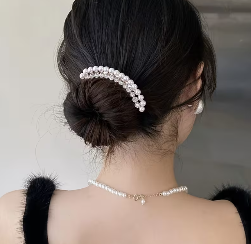 1pcs Elegant Metal Hair Comb Single Pearl Butterfly High-Gloss Hair Accessory