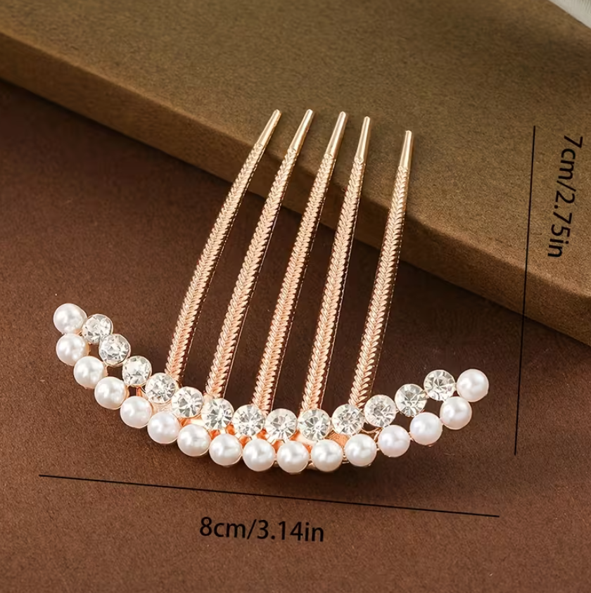 1pcs Elegant Metal Hair Comb Single Pearl Butterfly High-Gloss Hair Accessory