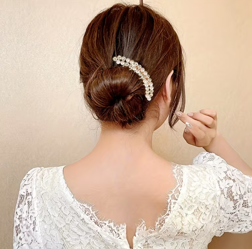 1pcs Elegant Metal Hair Comb Single Pearl Butterfly High-Gloss Hair Accessory