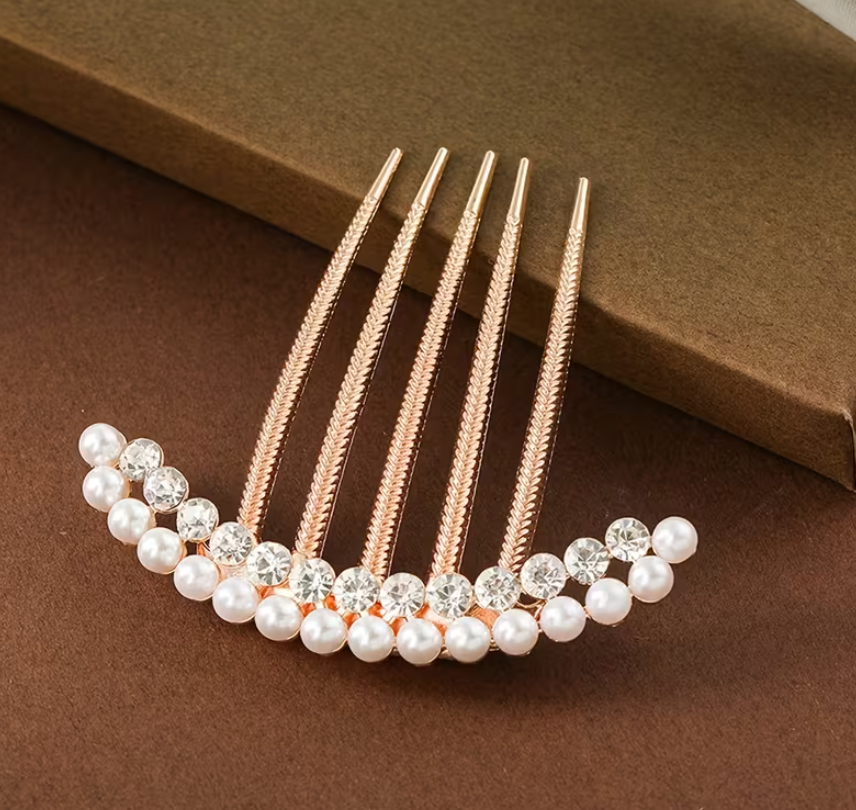 1pcs Elegant Metal Hair Comb Single Pearl Butterfly High-Gloss Hair Accessory